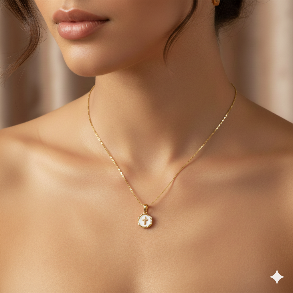 18k Gold Plated Mini Cross Necklace | QR Code Engravable