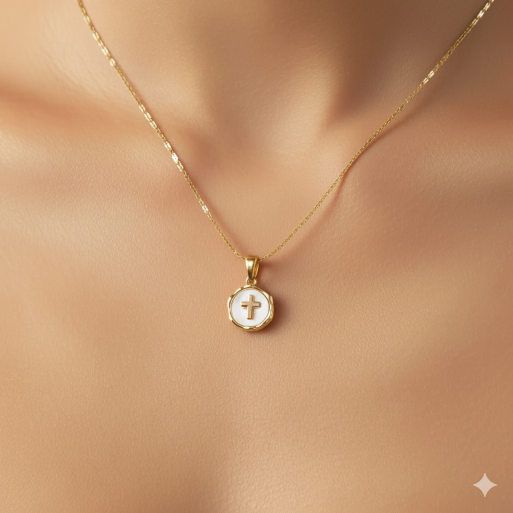 18k Gold Plated Mini Cross Necklace | QR Code Engravable