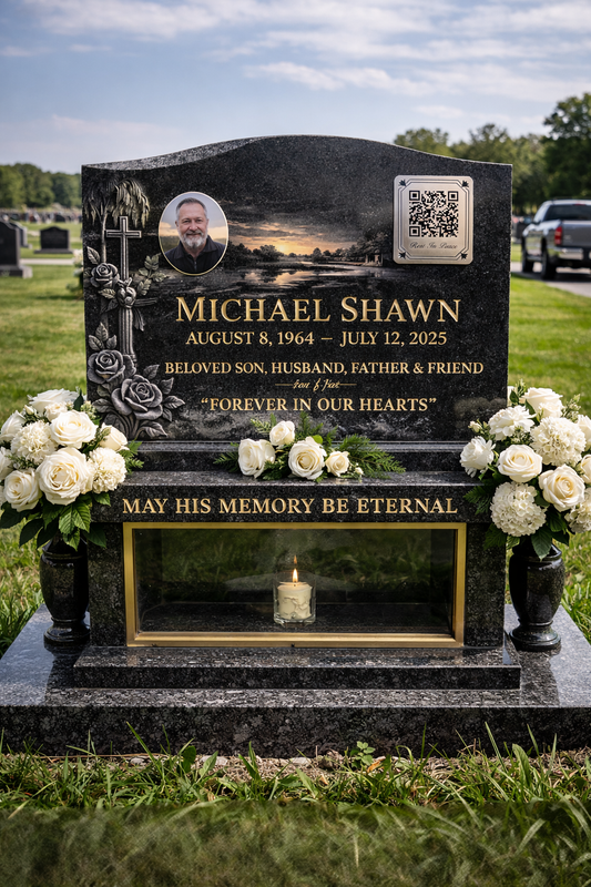 Headstone QR Code Plaque | Scan to View Memorial Photo or Video Tribute